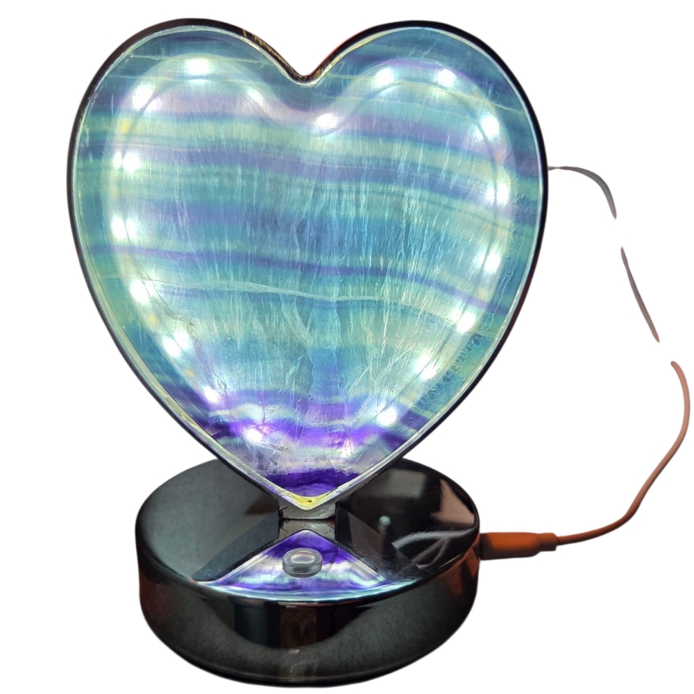 Gorgeous Purple & Green Fluorite Heart Shaped Lamp NEW